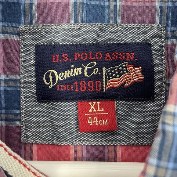 USPA US Polo Assn. Denim Co Shirt Mens XL Long Sleeve Red Plaid Button Up Casual - Picture 5 of 12
